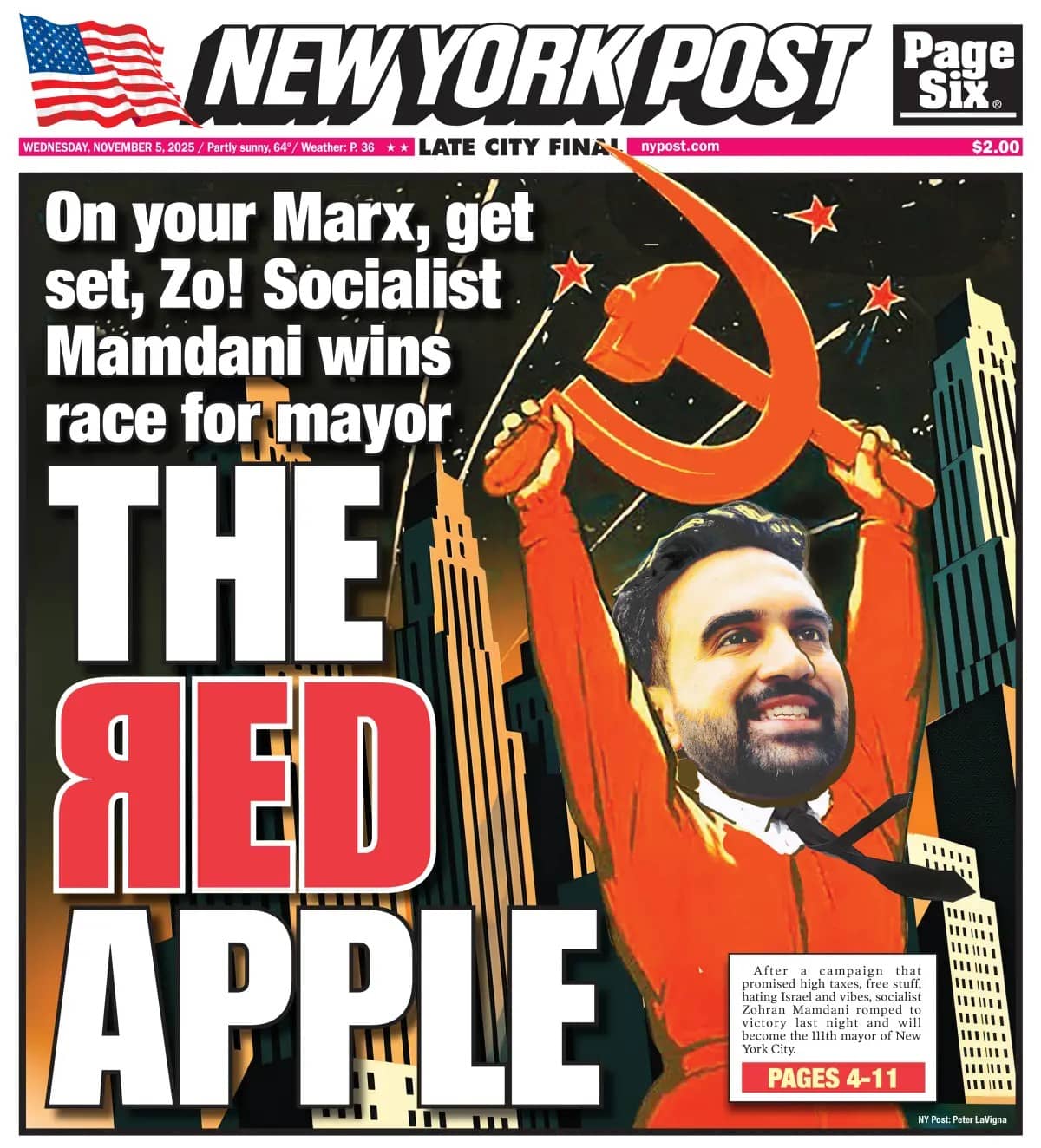 New York Post--On Your MarX, Get Set, Zo! Socialist (Communist) Mamdani Wins Race For Mayor, November 5, 2025.jpg